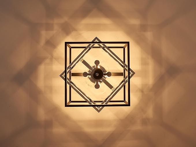 Square Ceiling Light, 4-Light Flushmount Modern Close to Ceiling Light Fixture for Living Room, Bedroom, Dining Room, L13 x W13 x H10 inch, Black & Silver Finish Frame