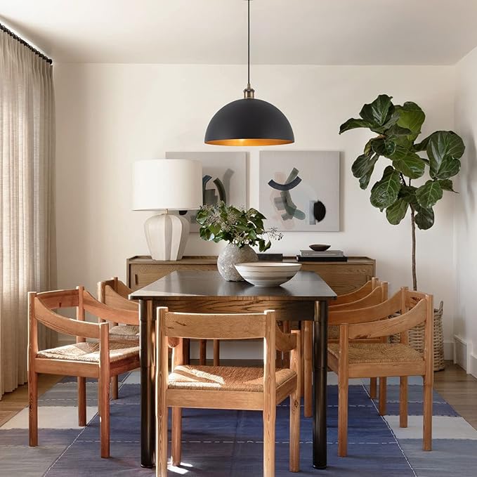 13.78" Modern Industrial Black Pendant Lights Vintage Farmhouse Black Gold Pendant Lighting Dome Golden Pendant Light for Kitchen Island, Dining Room, Bedroom, Hallway, Living Room, Bars
