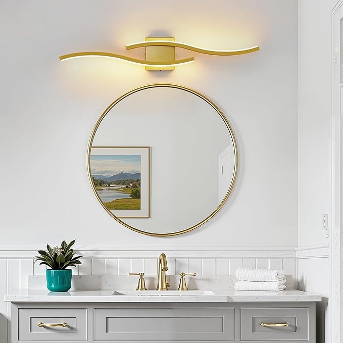 WOSHITU Gold LED Bathroom Vanity Lights: 31.5 Inch 32W Bathroom Lighting Fixtures Over Mirror 5CCT Dimmable 2700-5000K Vanity Lights Modern Bath Sconces Wall Light for Mirror Bedroom Living Room
