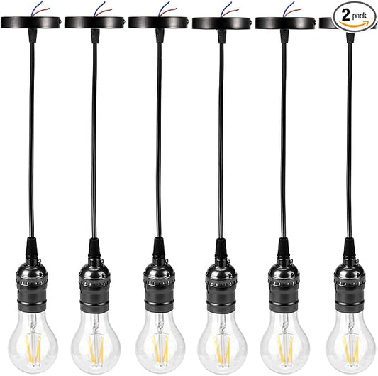 ACBungji 6 Packs 3.6 FT Pendant Light Kit for Edison Bulb, 6Mini Hanging Lighting Fixture DIY with Industrial E26 Socket, Black