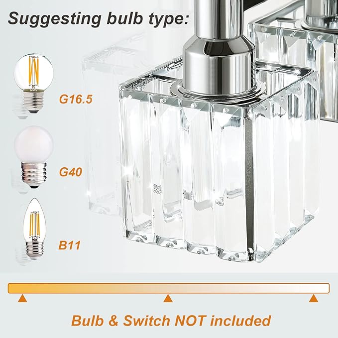 Modern Crystal Bathroom Vanity Light 4-Light Wall Light Fixtures Over Mirror Chrome Vanity Lighting for Bathroom Square Shade Wall Sconce