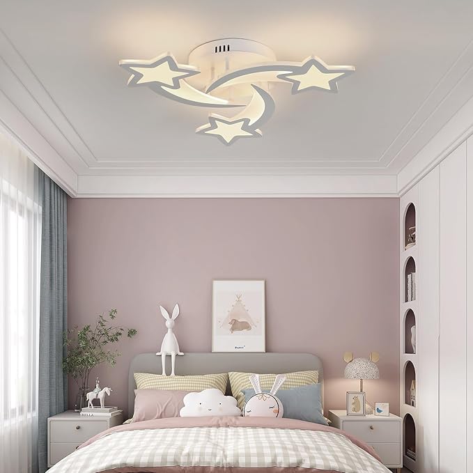 Goeco Kidsroom Ceiling Light, 3 Light Mode (3000K/4500K/6000K) White Acrylic Close to Ceiling Light Fixtures, Stars Cartoon Flush Mount Ceiling Lamp Fixture for Kids Room, Bedroom, Living Room