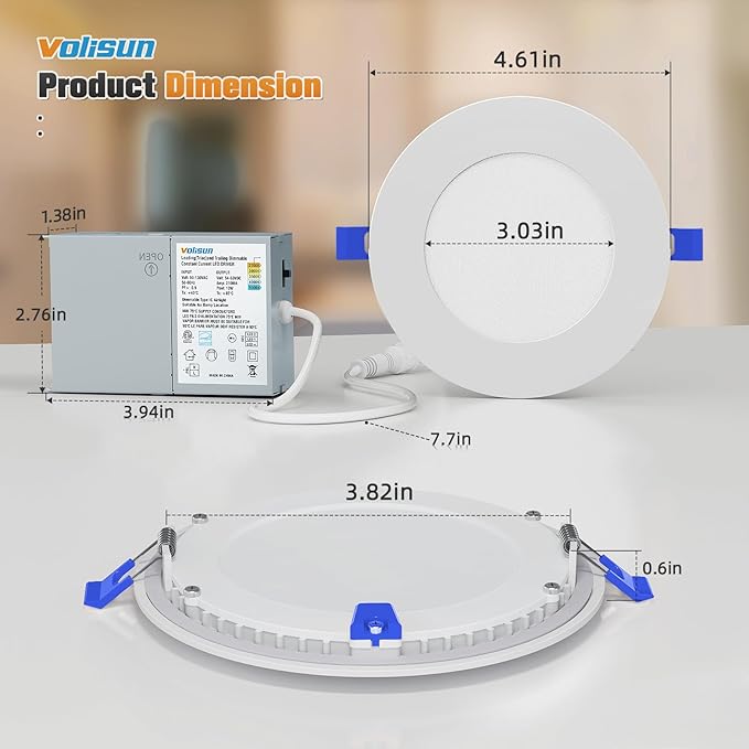VOLISUN 12 Pack 4 inch Recessed Lighting, 5CCT LED Recessed Light with Junction Box, 2700K-5000K Selectable, 9.5W Eqv 80W, 810LM Dimmable Canless Wafer Downlight, LED Ceiling Light ETL Certificated
