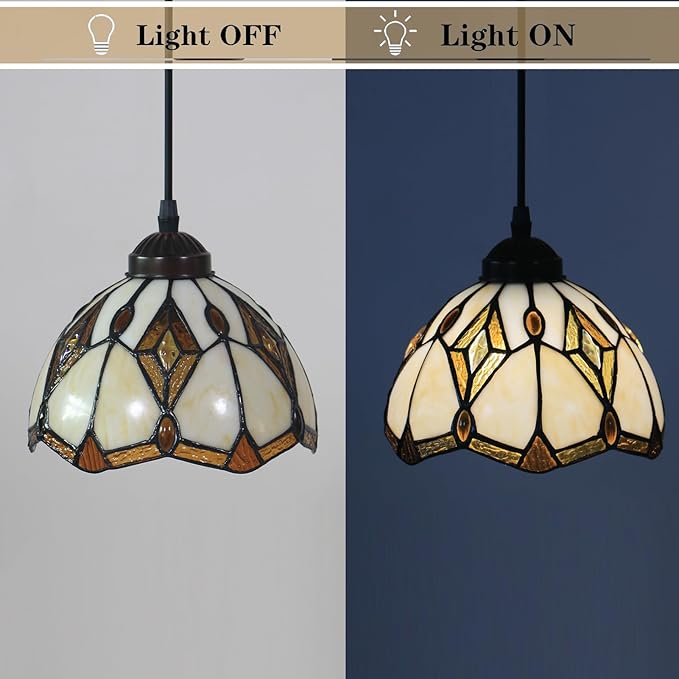 Pendant Light, Stained Glass Hanging Ceiling Light Fixture Adjustable Hanging Lamp for Kitchen Island, Dining Room, Living Room, Bedroom, E26 Pendant Lighting Fixtures