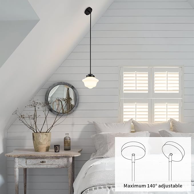 Set of 3 Schoolhouse Pendant Light, 8" Farmhouse Black Pendant Light Ceiling, Milk Glass Lamp, Modern Black Kitchen Over Island for Dinning Room Living Room
