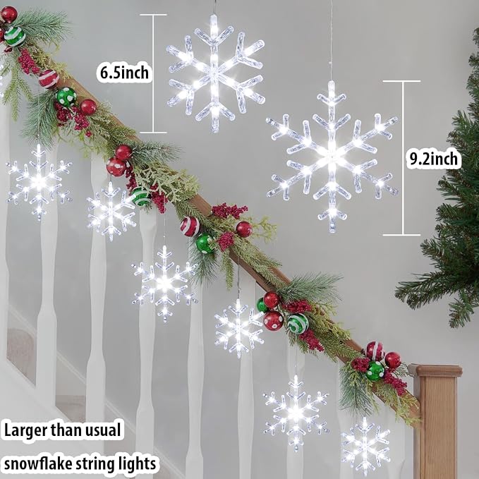 Christmas Snowflake Lights with 10 Drops, 9ft 150 LED Twinkling Cool White Icicle Christmas Lights, Waterproof Connectable Hanging for Indoor Outdoor Eaves Window Curtain Porch Xmas Décoration
