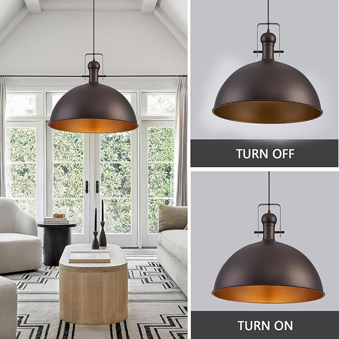18 Inch Oil Rubbed Bronze Farmhouse Pendant Lights Large Pendant Lights for Kitchen Island Industrial Adjustable Height Vintage Big Dome Hanging Light Fixtures for Barn, Dining Room
