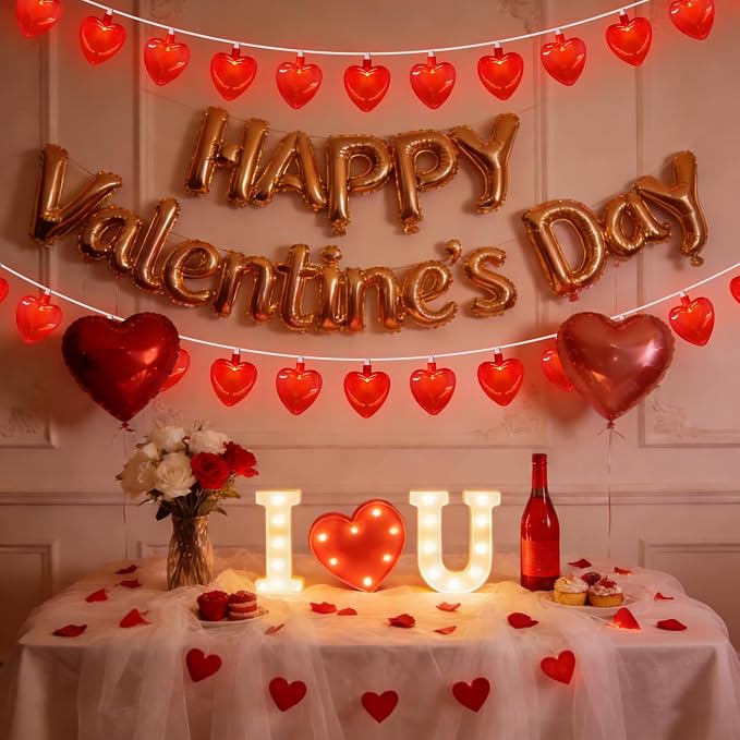 PASUTO Red Heart String Lights, 8.5Ft Valentines Day Decorations Light with 10 LED Red Heart Lights, Connectable Romantic Fairy Light for Wedding Valentine's Day Anniversary Indoor Party Decor