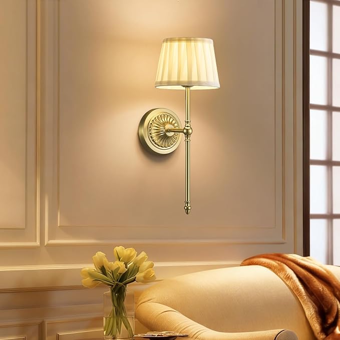 Cordless Wall Sconces Set of 2,10000mAh Small Wireless Battery Operated Wall Sconces Set of Two with RGB LED, Remote, Timer & Dimmable Fabric Gold Wall Lamps for Bedroom, Living Room, Hallway (Gold)
