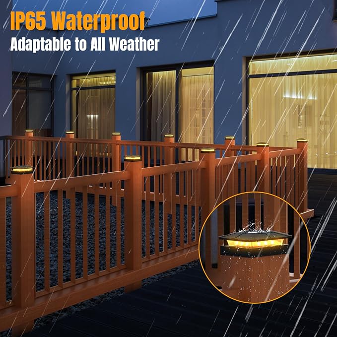 4x4 Solar Post Cap Lights Outdoor [8 Pack Waterproof IP65], 3 Lighting Modes for Fence Deck Patio Garden Decor, Dusk-to-Dawn Solar Powered Post Lights Fit 4x4 Wood/Vinyl