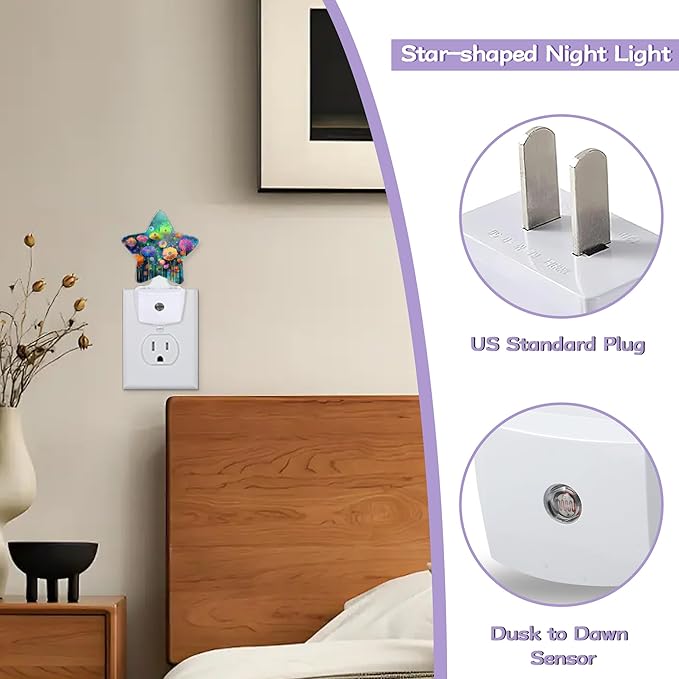 Night Light,Flowers Colorful Night Lights Plug into Wall Abstract Field Decorations for Bedroom Bathroom,Dusk to Dawn Sensor Kitchen Hallway Stairs Energy Efficient Desk Lamp
