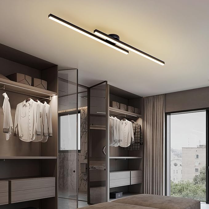 JAYMP 43.3" Modern Ceiling Light with Remote, Black Sputnik Ceiling Lamp, 32W Dimmable LED Lighting Fixture for Dining Room Living Room Kitchen Island Hallway, 2 Lights