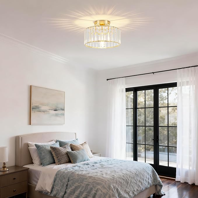 Mayful Modern Crystal Ceiling Light,Gold Seim Flush Mount Lighting Fixtures,Round Hallway Light Fixtures for Entryway Bedroom Kitchen Laundry Room,11 Inch