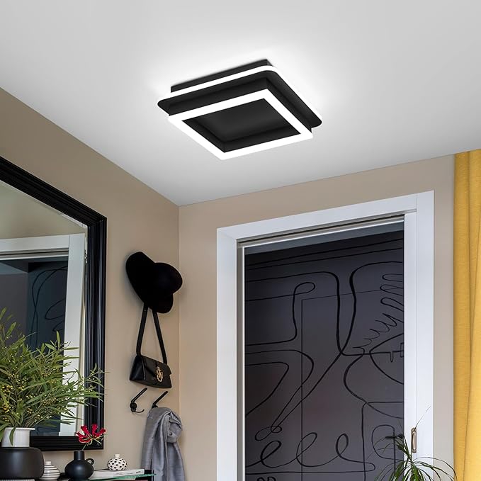 CANEOE 2 Packs Square Flush Mount Ceiling Light, 6000K Modern LED Ceiling Light Fixture, Minimalist Hallway Lighting Fixture Ceiling Lamp for Hallway Entryway Bedroom Balcony (All Black)