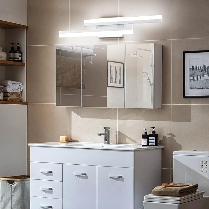 PRESDE 24" Inch LED Vanity Light Silver Bathroom Light Fixtures Over Mirror Modern Bath Wall Lighting Bar Dimmable