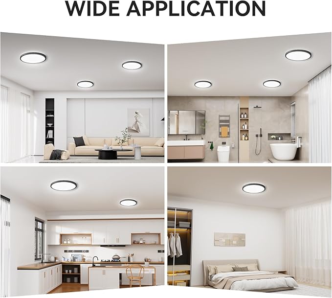 3200lm LED Flush Mount Ceiling Light, Super Slim 12 inch LED Ceiling Light, 5000K LED Ceiling Light for Bedroom, Living Room, Dining Room,Garage,Office (Black, 8 Pack)