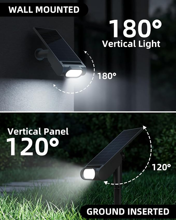 EZVALO Solar Spot Lights Outdoor IP67 Waterproof, Adjustable Solar Landscape Lights, 3 Lighting Modes Solar Spotlights for Outside Yard Garden Plant Trees Pathway Flag (Warm White-2Pack)