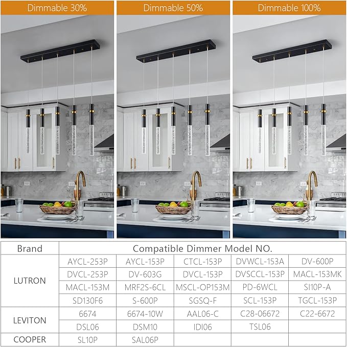 LMQNINE 5 Light Dining Room Light Fixtures Ceiling Dimmable LED Modern Black Kitchen Island Pendant Light with Bubble Crystal Pendant Light for Kitchen Island Bedroom Hallway Entryway (5-Light)…