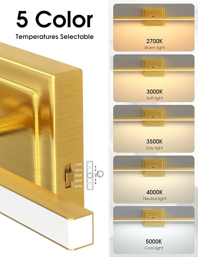 VOLISUN Bathroom Vanity Light 39.4 inch, 24W Dimmable 5CCT Led Bathroom Light Fixture Over Mirror, Gold Bar Vanity Light for Bathrooms-ETL Certificated