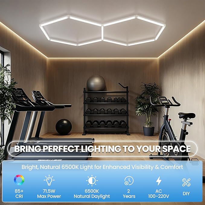 Hexagon Garage Light 72W 6500K Super Bright Honeycomb Led Lights,Hexagon Light for Garage Basement Salon Manager Gym(2 Packs)