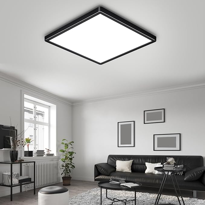 12 Inch 24W LED Flush Mount Ceiling Light Fixtures, 3000K/4000K/6000K Adjustable LED Ceiling Light, 2800LM Bright Flat Square Ceiling Light Fixture for Bedroom, Kitchen, Hallway (Black-6 Pack)