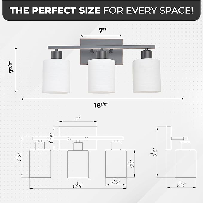 The Door Bull Modern Bathroom Vanity Light, Milky White Glass Shades, Wall Sconce for Bedroom & Living Room, E26 Socket, Over Mirror Lighting Fixture (Oil Rubbed Bronze, 3 Lights)