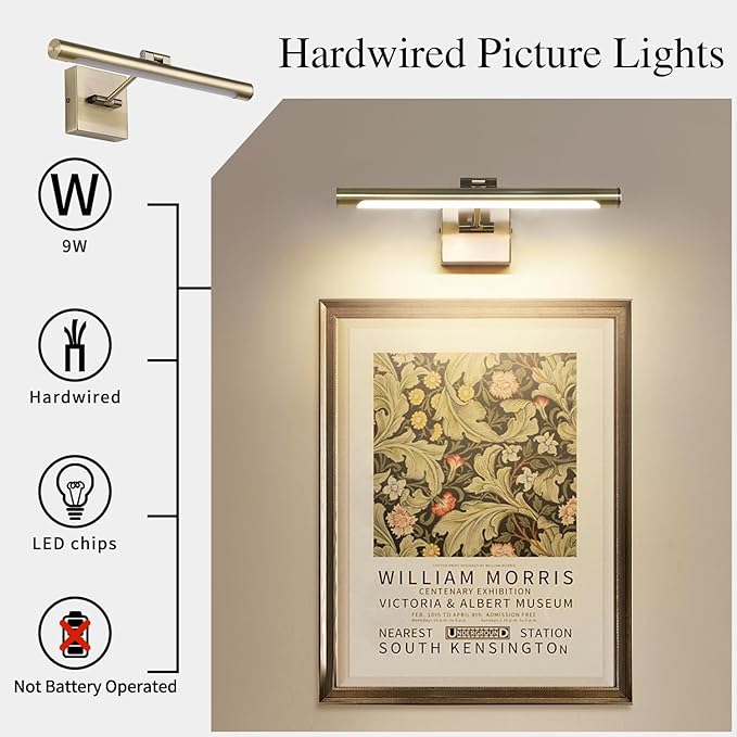 Joosenhouse LED Picture Lights for Paintings Bronze Finish 16.53" Long Swing Arm Display Wall Art Light 7W Gallery Hallway Lighting Over Pictures,Hardwired Connection 3000K