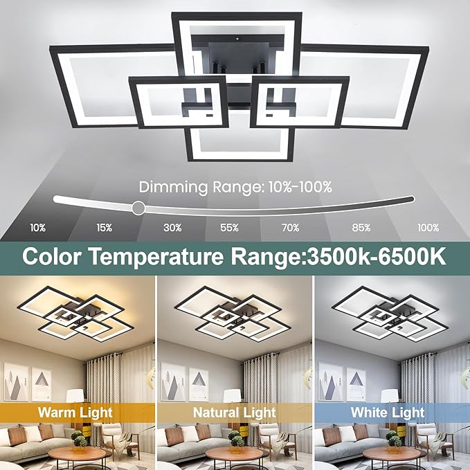 EIDISUNY Modern LED Ceiling Light, Square LED Flush Mount Ceiling Light, Dimmable Kitchen Light Fixtures with Remote&APP, Close to Ceiling Lighting Fixture for Dining Room Kitchen Living Room Bedroom