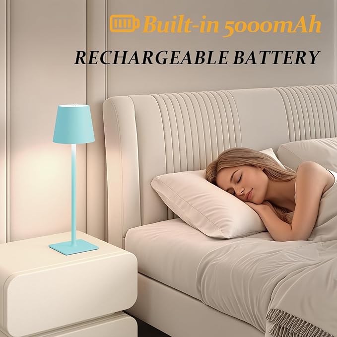 CHLORANTHUS 2 Pack Cordless Table Lamps, 3 Colors Stepless Dimming, 5000mAh Rechargeable Battery LED Desk Lamp for Bedroom/Couple Dinner/Desk/Cafe/Dining Room/Terrace