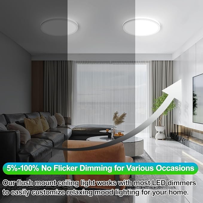 4 Packs 3200LM Flush Mount Ceiling Light Fixtures, 12in 24W Ultra Thin Dimmable LED Ceiling Lights, 2700K/3000K/4000K/5000K/6500K 5CCT Selectable Ceiling Lamp for Bedroom for Bedroom, Laundry, Hallway
