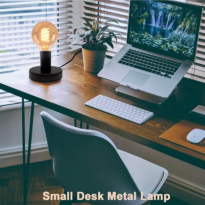Industrial Table Lamp Base,Small Polished Metal Desktop Light Sockets Base Only,Vintage E26/E27 Edison Screw Light Bulb Holder Base,with 6ft Cord Switch Plug Bulb Base Holder（Black）
