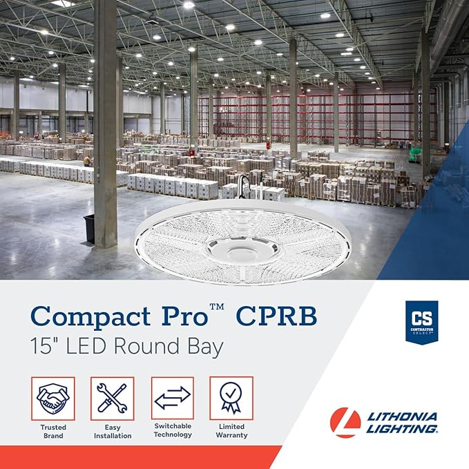 Lithonia Lighting Compact Pro Round LED High Bay Light, Ceiling Lighting Fixture, Adjustable 21000/24000/27000 Lumens, Selectable 4000K/5000K, UVOLT 120–347V, White (CPRB ALO14 UVOLT SWW9 80CRI DWH)