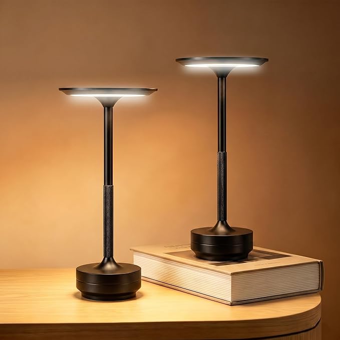 Rechargeable Cordless Table Lamp Set of 2, Portable Battery Operated LED Table Light, 3 Color Stepless Dimming with Touch Sensor for Outdoor Restaurant Dining Room Bedroom Living Room,Black