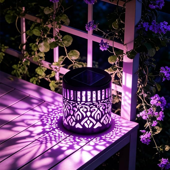 4 Pack Solar Fence Lights Mandala, Seven-Color Changing Solar Wall Mandala Lights Outdoor, Waterproof Metal Deck Step Lights for Garden Patio Post Backyard Yard Table