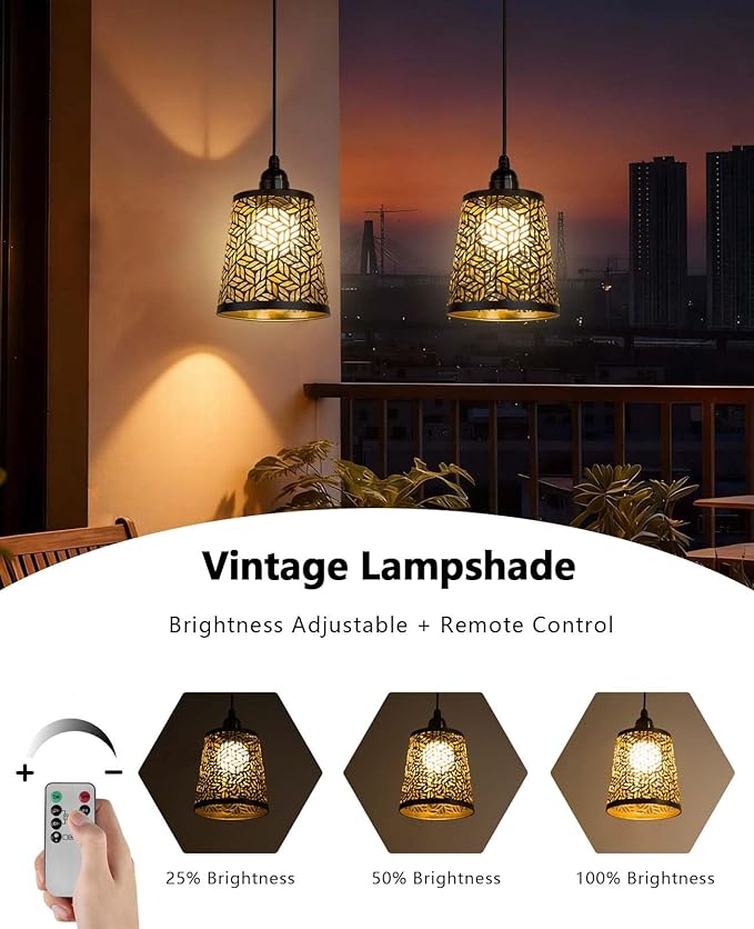 Battery Operated Chandelier with Remote, IP44 Waterproof Outdoor Pendant Light, No Wiring Needed Gazebo Lights for Porch, Patio, Balcony, Pergola, Shed, Home Decor (Petal Pattern)