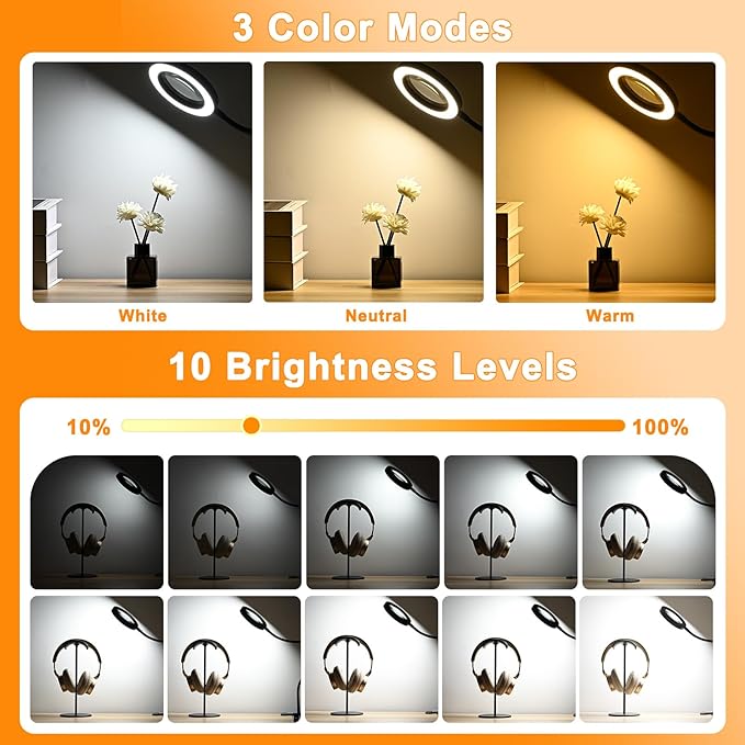 20X/10X Dual-lens Magnifying Glass with Light and Timer, Combination Lens Magnifier with Light, 3 Color Modes, 2 in 1 Magnifying Desk Lamp for Craft Hobby Painting Sewing Close Work(No Adapter)