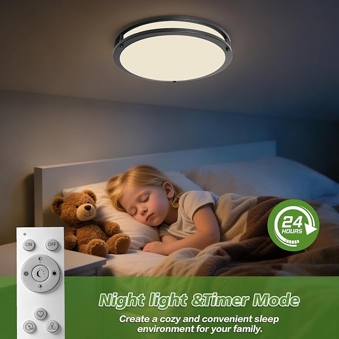 2-Pack Black Flush Mount LED Ceiling Light Fixture with Remote: 13Inch 36W Dimmable Modern LED Ceiling Lights, 2700K-6500K Adjustable 3600lm Super Bright Kitchen Lighting for Bathroom Hallway Bedroom