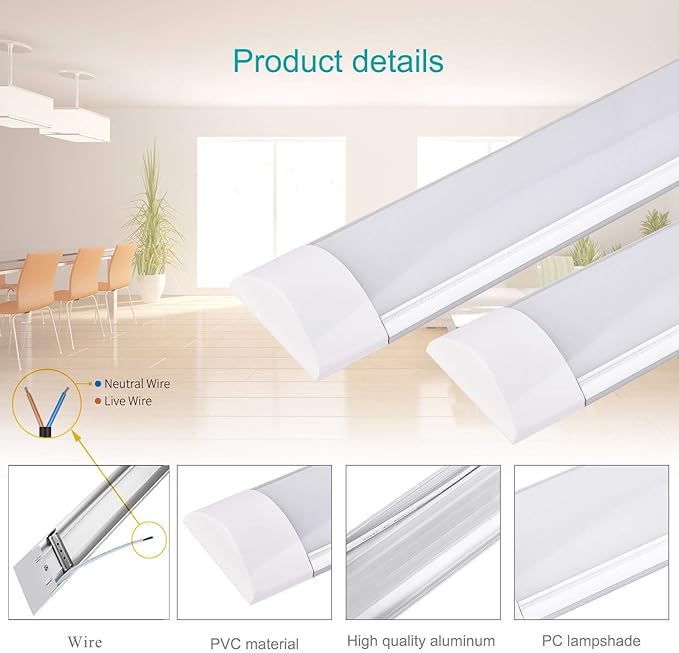 Sararoom 10Pcs 3FT LED Shop Light Fixture 30W LED Tube Light, 3600lm, 6500K Cold White, 90cm 35.4inch LED Garage Closet Light Ceiling Light for Office Home Basement, No Plug, No Ground Wire