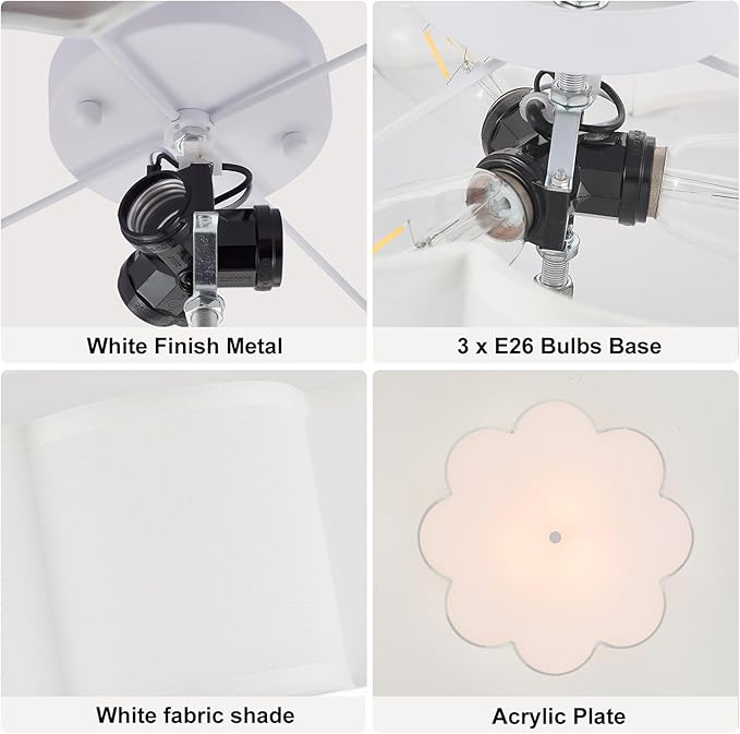 Modern Drum Semi Flush Mount Ceiling Light Fixture Modern 12.99” White 3-Lights Drum Ceiling Lighting Vintage Linen Ceiling Lamp for Kitchen, Basement, Dining Room, Bedroom, Laundry Room