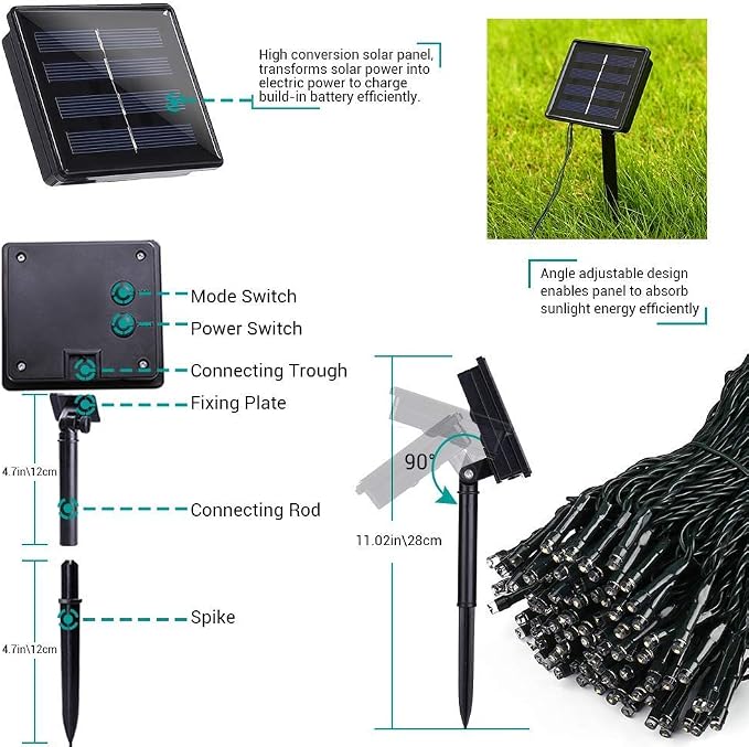 Toodour Solar Christmas Lights Outdoor, 2 Packs Total 144ft 400 LED Solar String Lights with 8 Mode, Outdoor Christmas String Light for Garden, Patio, Fence, Balcony, Xmas Tree Decor - Blue