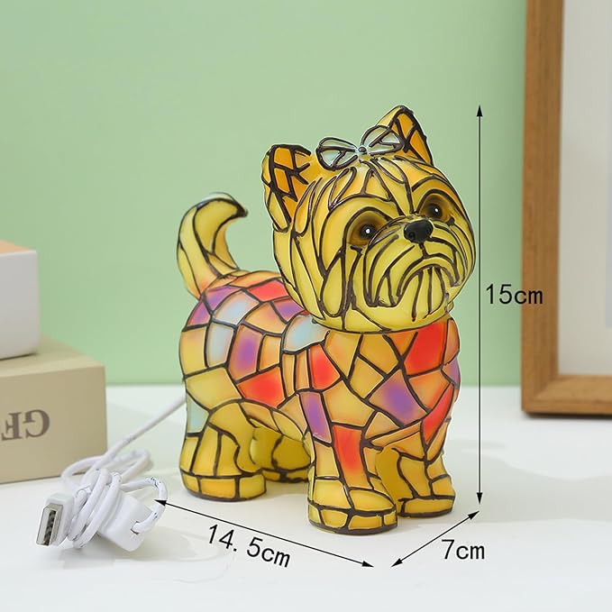 Retro Yorkshire Terrier Dog Colorful Resin Dog Table Lamp,3D Cute Pet Dogs Themed LED Night Lamp，Perfect Gift for Pet Lovers Retro Dachshund Dogs Design Home Decor Lighting(Yorkshire Terrier)