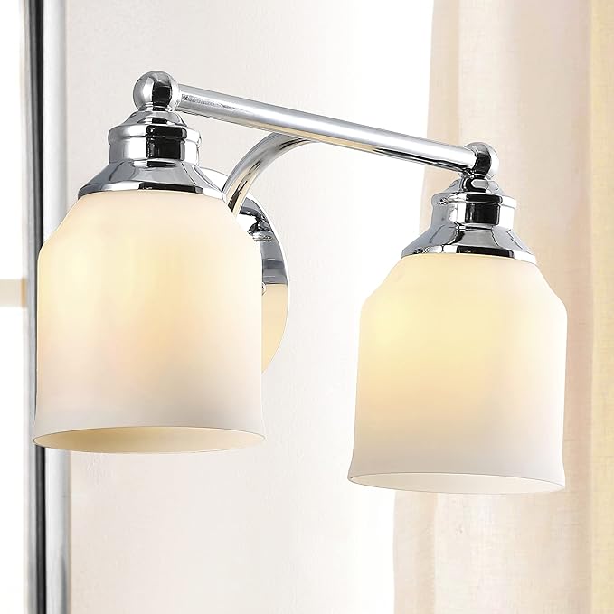 JONATHAN Y 14" Chrome Modern Farmhouse LED Vanity Light Wall Sconce Fixture, Frosted White Glass Shade, Dimmable Wall Lamp for Bathroom Mirror Kitchen Sink, UL Listed (JYL7550A)