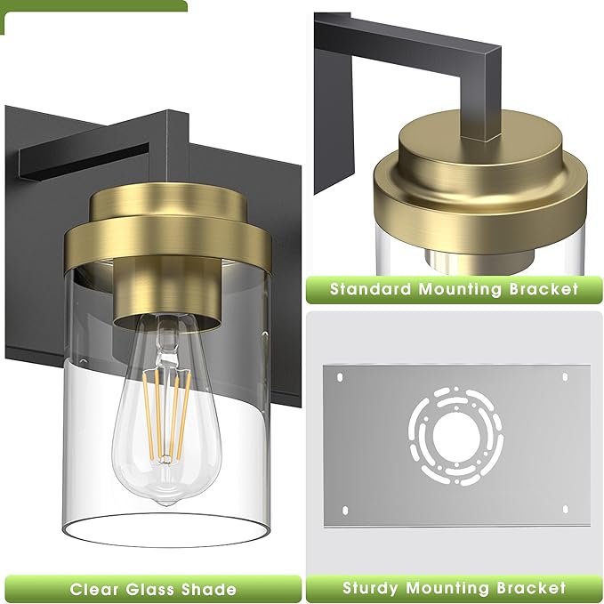 Espird Bathroom Lighting Fixtures, 4-Light Bathroom Vanity Lights Over Mirror, Black and Gold Vanity Light with Glass Shade, Modern Vanity Lighting Fixtures for Bathroom, Bedroom, Hallway