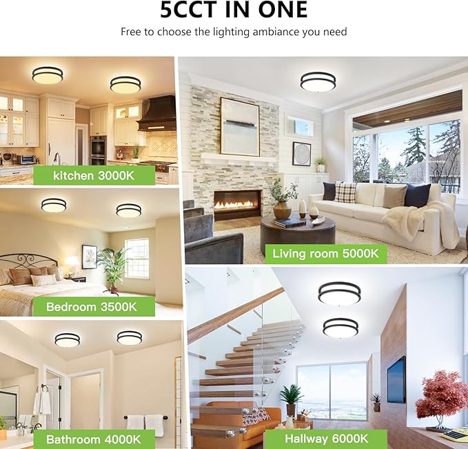 Flush Mount Ceiling Light - 8 Pack 36W 3000K/3500K/4000K/5000K/6000K Dimmable Led Ceiling Light Fixture for Kitchen Hallway Bedroom Bathroom (8, Black, 12 Inch)