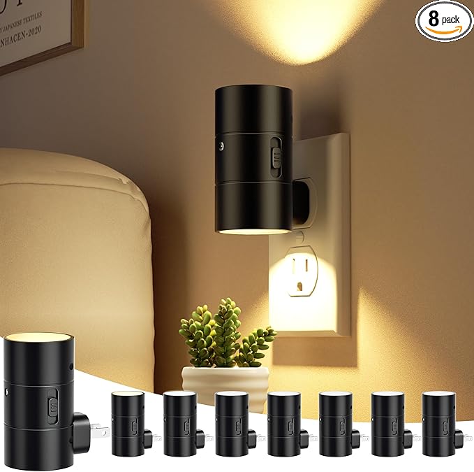 JOFIOS Night Lights Plug Into Wall,3 Color Temperatures LED Night Light Plug in,Dusk to Dawn Sensor,0-100LM Adjustable Brightness,Dimmable Night Lights for Hallway Bathroom Stair Bedroom,8 Pack