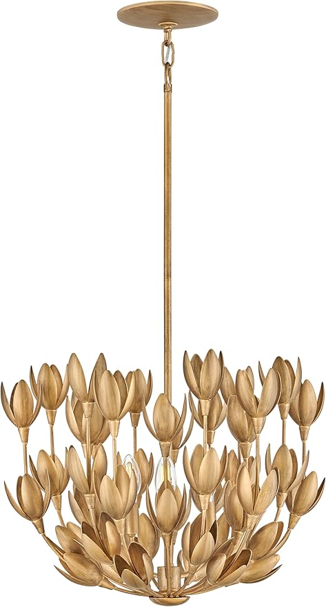 Hinkley Flora Large Convertible Semi-Flush Mount Ceiling Light, from the Lisa McDennon Collection, Handmade, Hand-Painted, Bulbs Nestled Inside Flowers, Converts to Pendant, in Burnished Gold