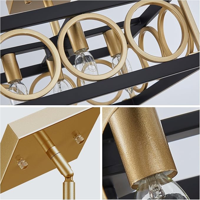 XINGQ Black and Gold Ceiling Light Fixture Modern 4-Light 13'' Semi Flush Mount Ceiling Lights for Living Dining Room Bedroom with Square Metal Shade, E12 Bulb Base