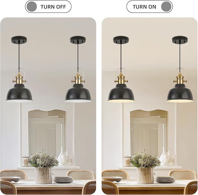 Farmhouse Small Pendant Lights, Black Pendant Lighting for Kitchen Island, lndustrial Adjustable Height Hanging Light for Barn, Dining Room, 3 Pack