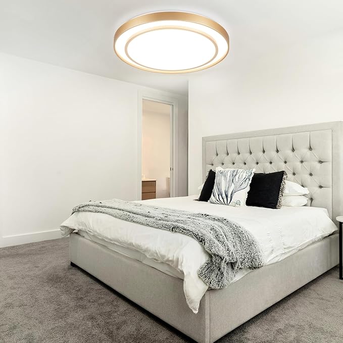 2Pack 20" LED Flush Mount Ceiling Light Fixture Gold, 36W Dimmable Light Fixture Ceiling Mount Round Overhead, Modern Close to Ceiling Light for Living Room, Foyer, Kitchen, Bedroom