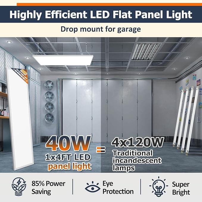 Allsmartlife 4-Pack 1x4 Led Flat Panel Light Surface Mount Ceiling Light, 5CCT 3000K/3800K/4500K/5200K/6000K Dimmable, 24W/30W/40W 4980LM Edge-Lit, Flush Mount or Drop Ceiling for Office Kitchen
